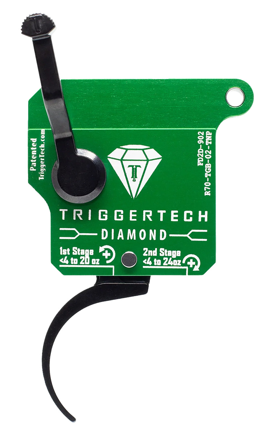 (GREEN) TriggerTech R70TGB02TNP Diamond Two-Stage Pro Curved Trigger with 0.50-2.80 lbs Draw Weight & Green w/Black Parts Finish for Remington 700 Right