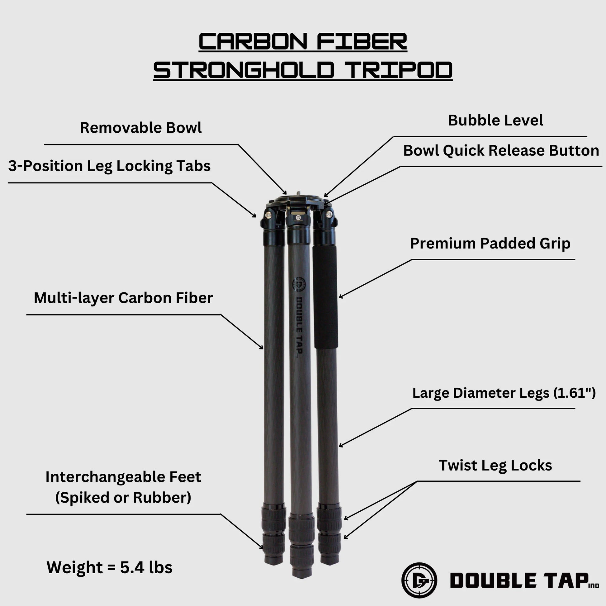 Double Tap Ind Tripod 🔥 Sale Double Tap Ind Stronghold Carbon Fiber Tripod + Leveling Head