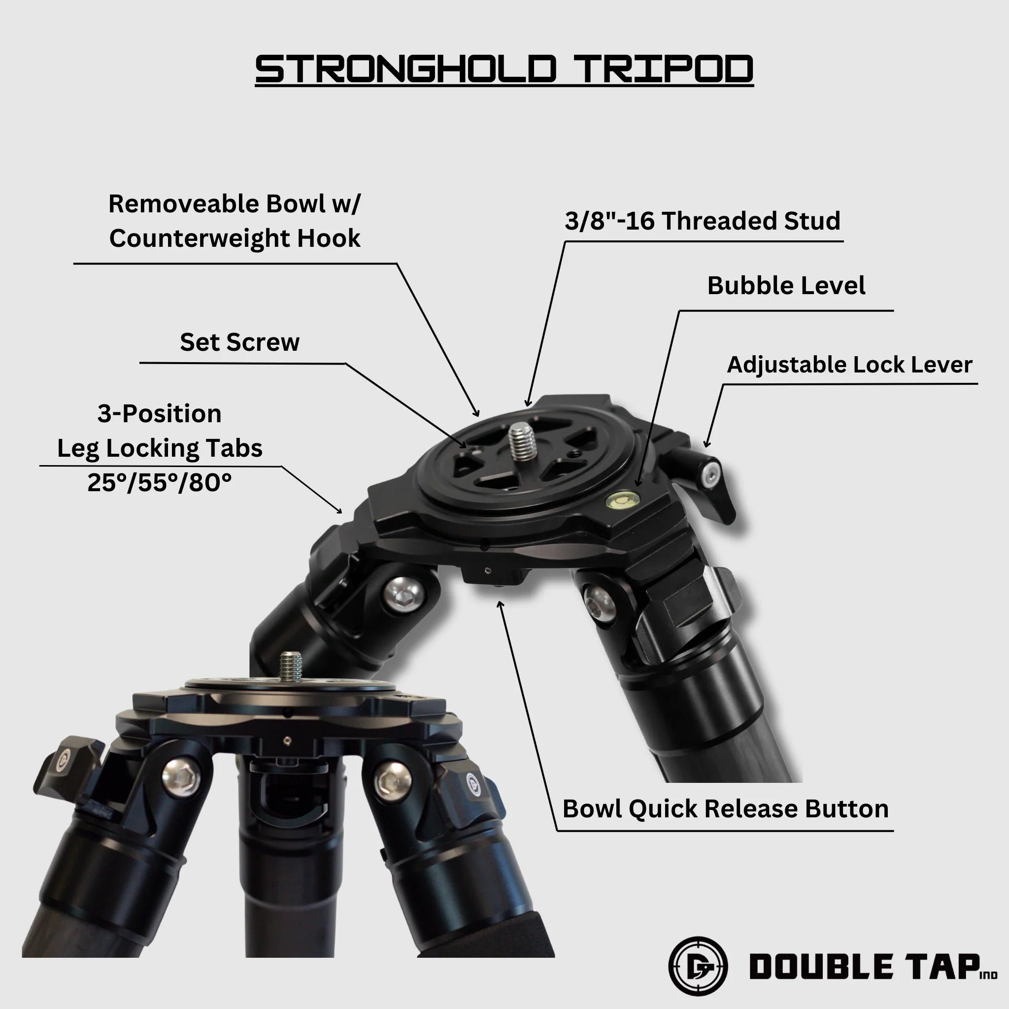 Double Tap Ind Tripod 🔥 Sale Double Tap Ind Stronghold Carbon Fiber Tripod + Leveling Head