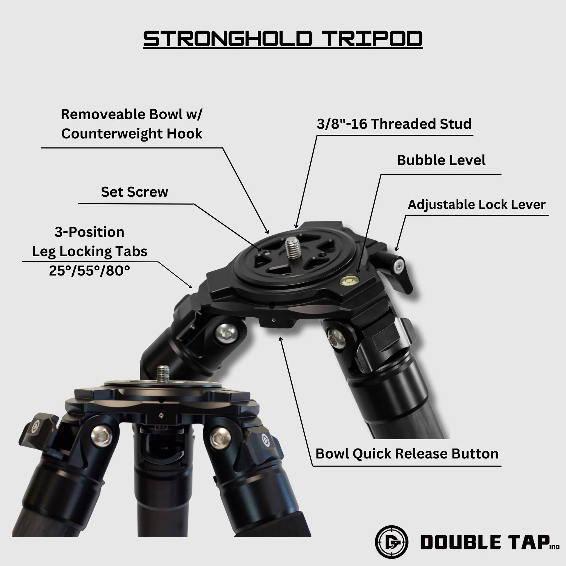 Double Tap Ind Tripod 🔥 Sale Double Tap Ind Stronghold Carbon Fiber Tripod + Leveling Head