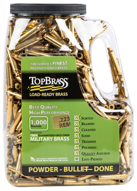 TOP BRASS Premium Reconditioned 223 Rem Rifle Brass 1000 Per Jug