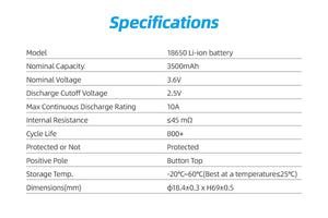XTAR XTAR Batteries 3.6v 3500mAh 18650 (2 pack)