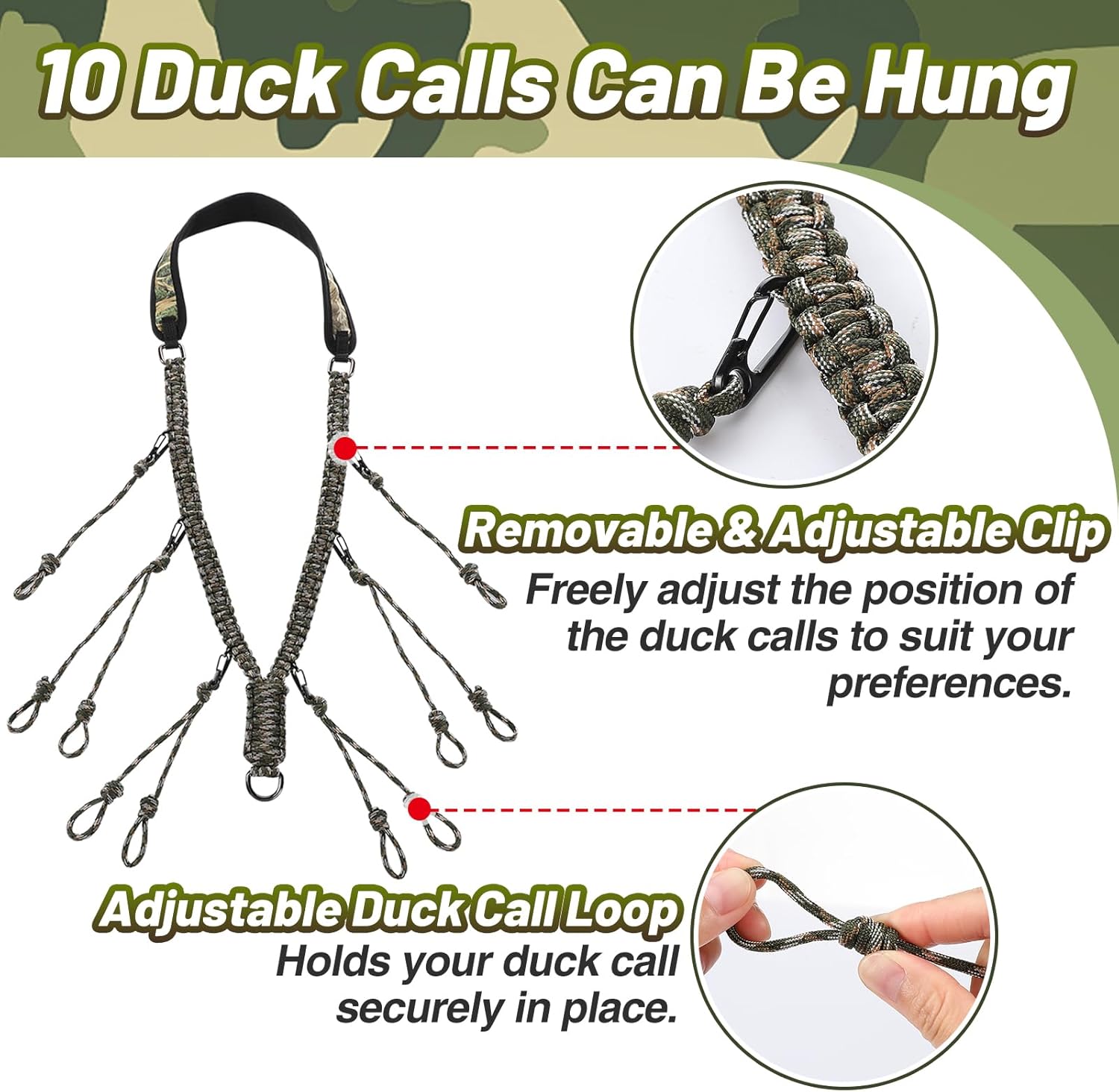 Removable Loop Duck Call Lanyard - 10 removable loops