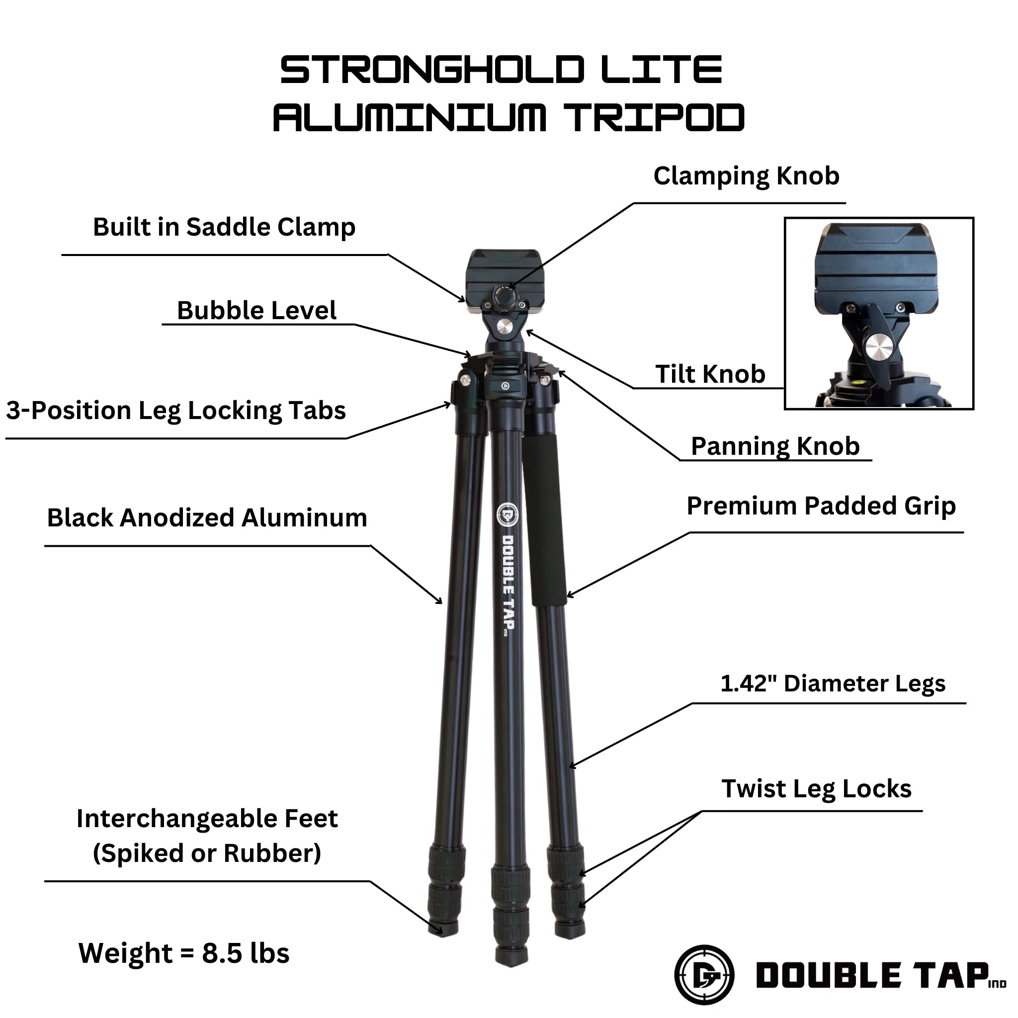 Double Tap Ind Tripod Double Tap Ind Stronghold Lite - Aluminum Tripod with Integrated Saddle Clamp