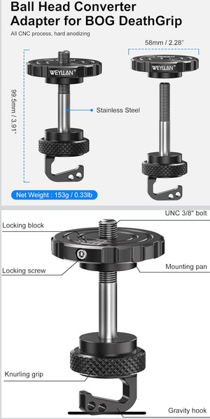 WEYLLAN ARCA Ball Head Converter Adapter for BOG DeathGrip