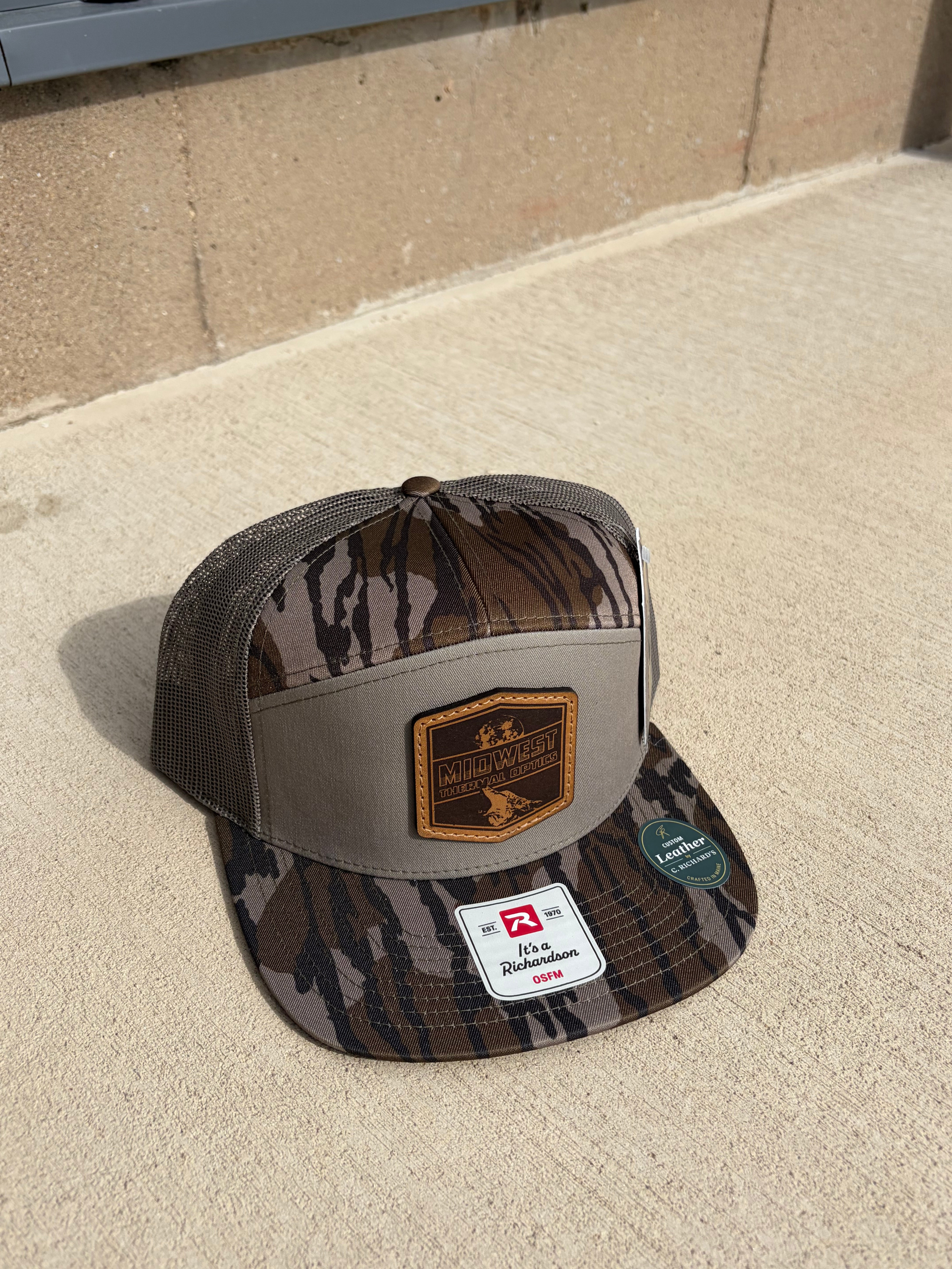 Midwest Thermal Optics Hat Richardson 168P Duck Camo 7-Panel Leather Patch Hat Mossy Oak Bottomland