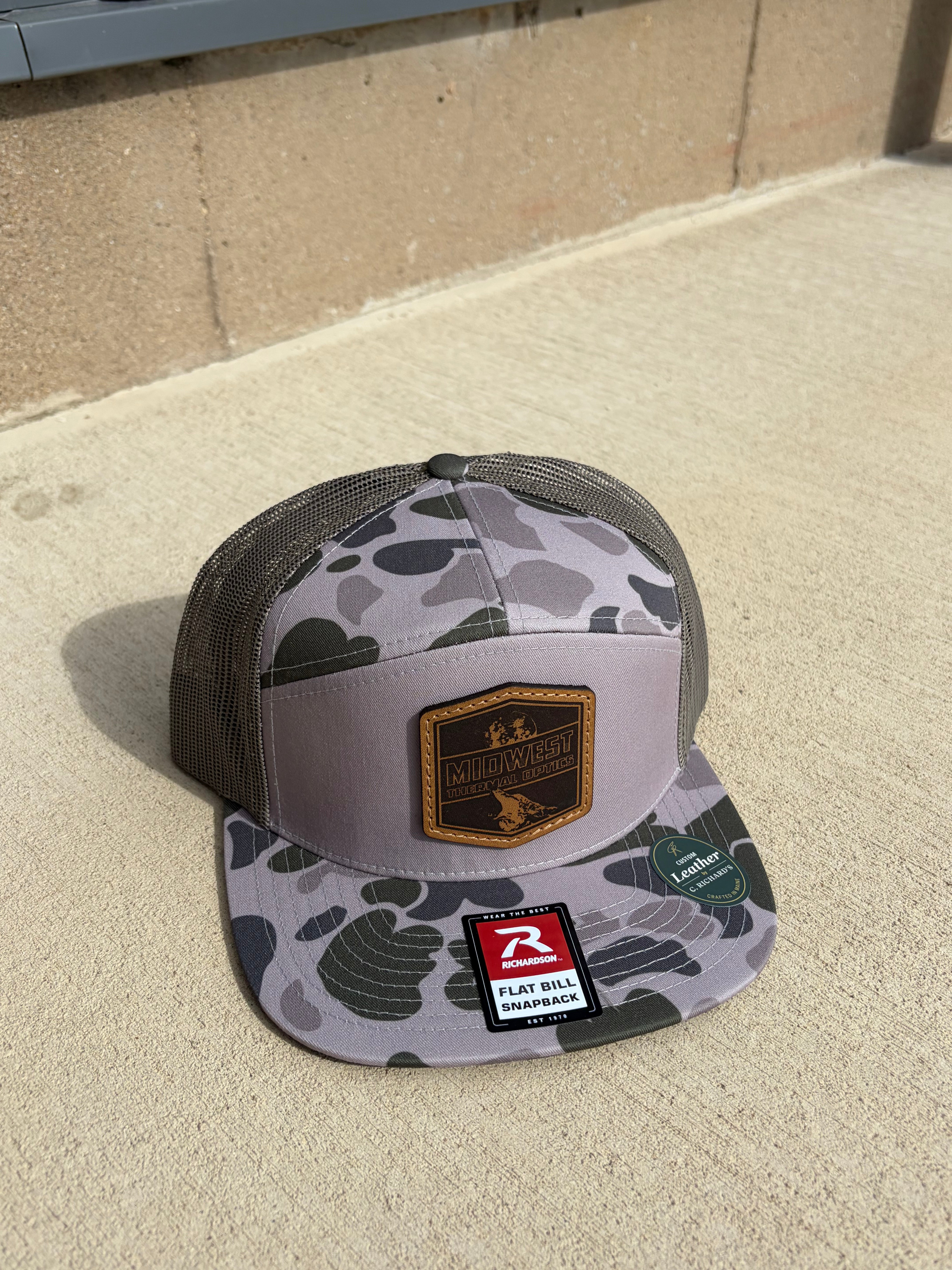 Midwest Thermal Optics Hat Richardson 168P Duck Camo 7-Panel Leather Patch Hat Marsh Duck Camo