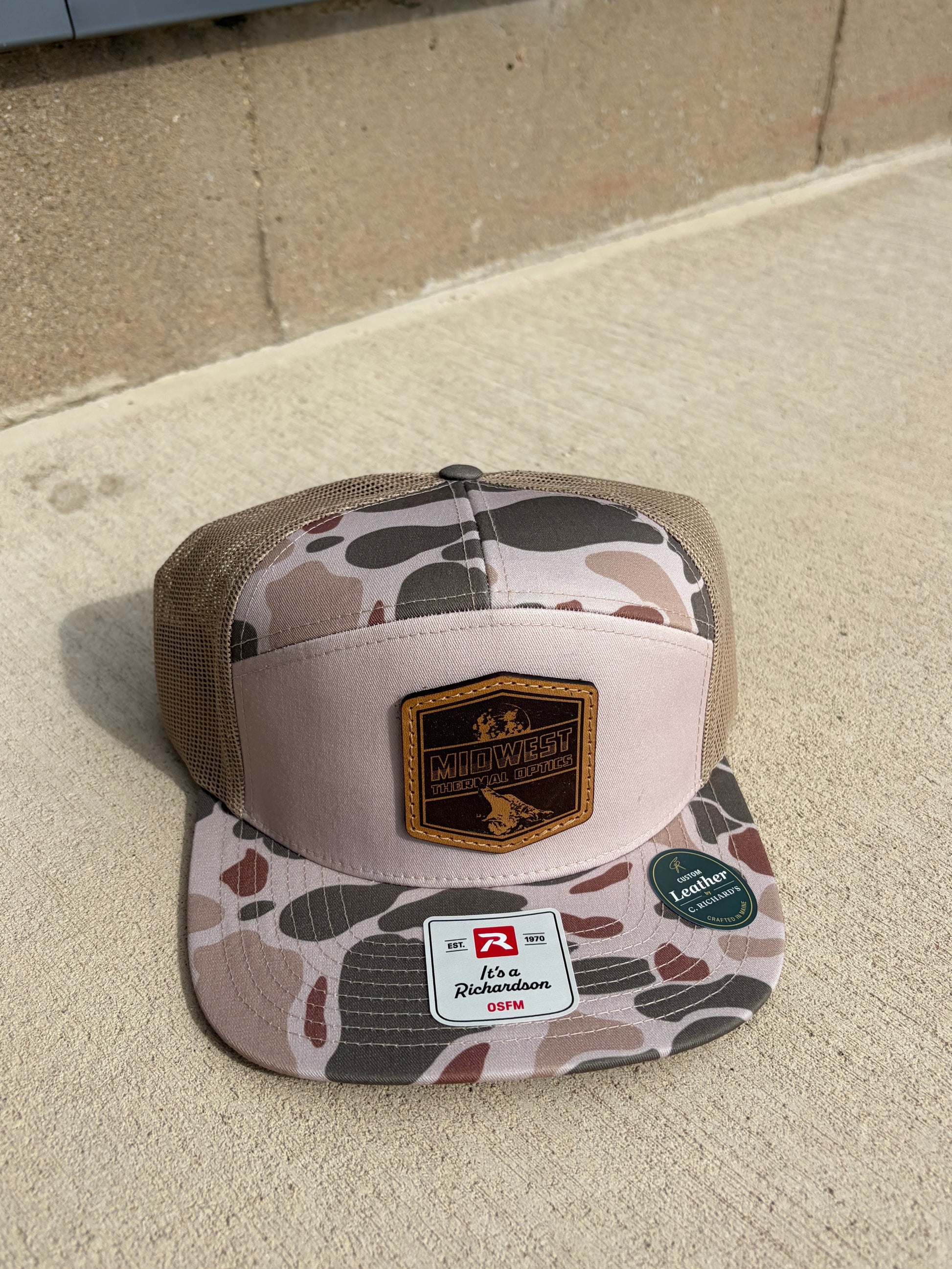 Midwest Thermal Optics Hat Richardson 168P Duck Camo 7-Panel Leather Patch Hat Harvest Duck Camo