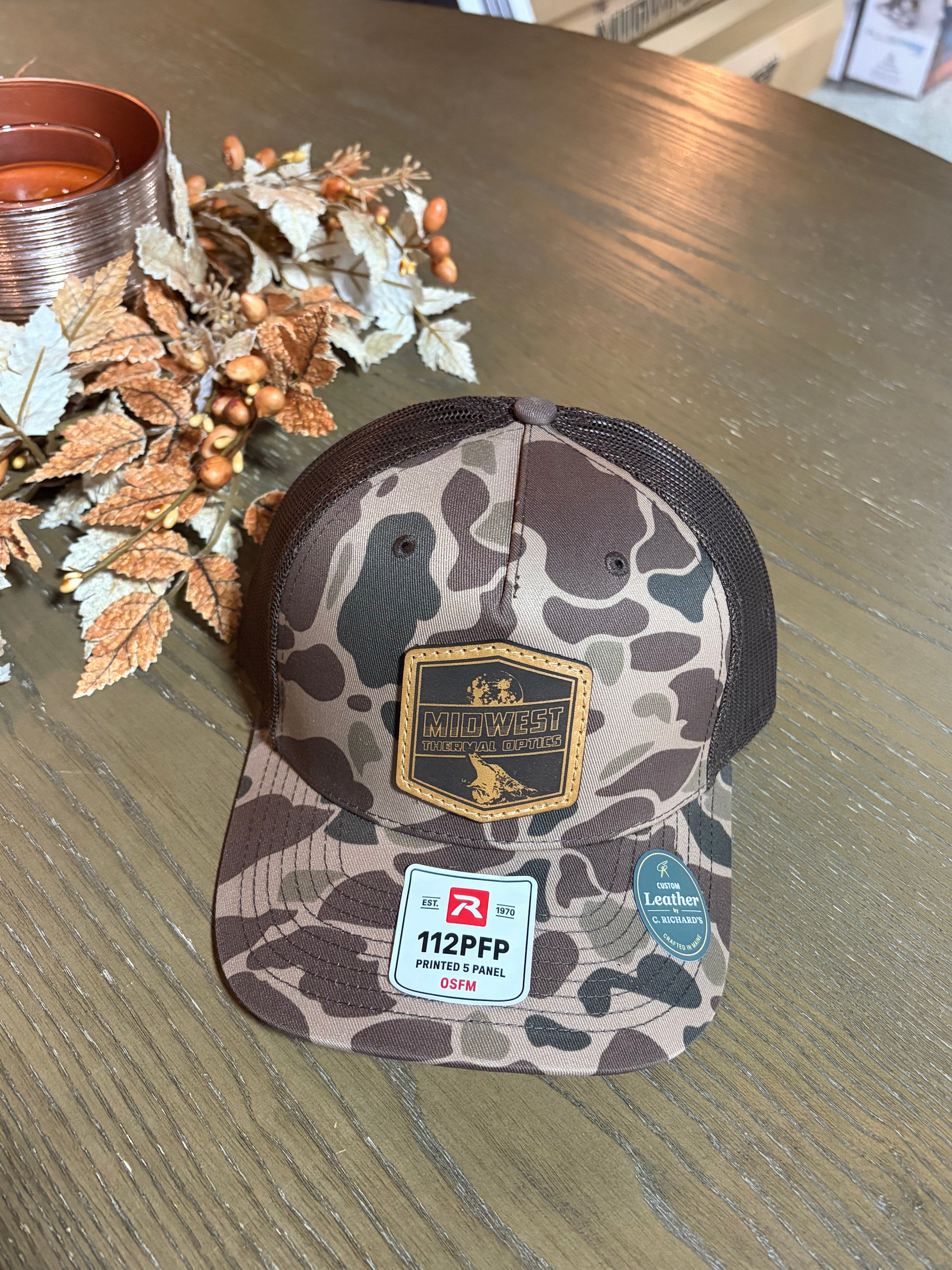 Midwest Thermal Optics Hat Richardson 112PFP Camo Leather Patch Hat - Midwest Thermal Optics Hat Bark Duck Camo Brown