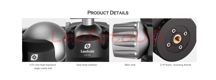 Leofoto Leofoto LH-55 Low Profile Ball Head Dual Tension W/ Quick Release Plate