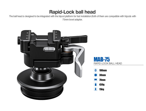 Leofoto MAB-75 SOAR Rapid-Lock Ball Head with bowl adapter for 75mm