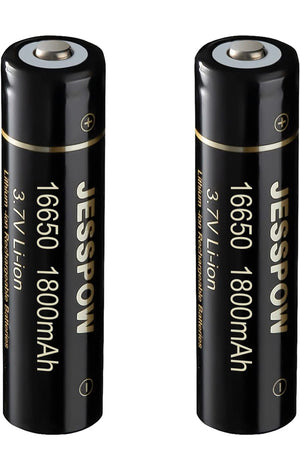 JESSPOW 16650 Rechargeable Batteries W/ Button Top (2 Pack) For Bering