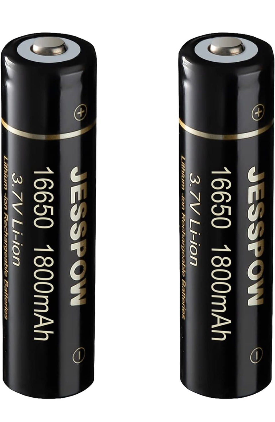 JESSPOW 16650 Rechargeable Batteries W/ Button Top (2 Pack) For Bering